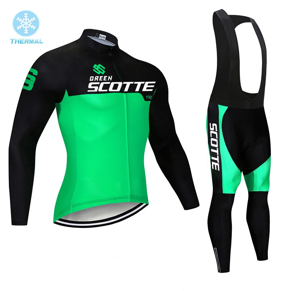 

2021 New SCOTTE Pro Bicycle Team Long Sleeve Mountain Road Men's Cycling Jersey Bib Sets Winter Warmful Maillot Ropa Ciclismo