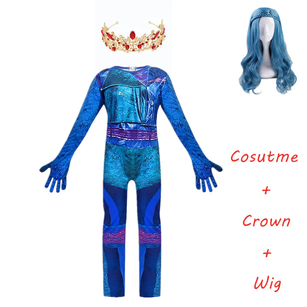 evie costumeB-3pcs Костюмы для девочек на Хеллоуин, 3 evie, детские костюмы для детей, костюм для девочек, вечерние комбинезоны для косплея, хвост русалки - Цвет: evie costumeB-3pcs