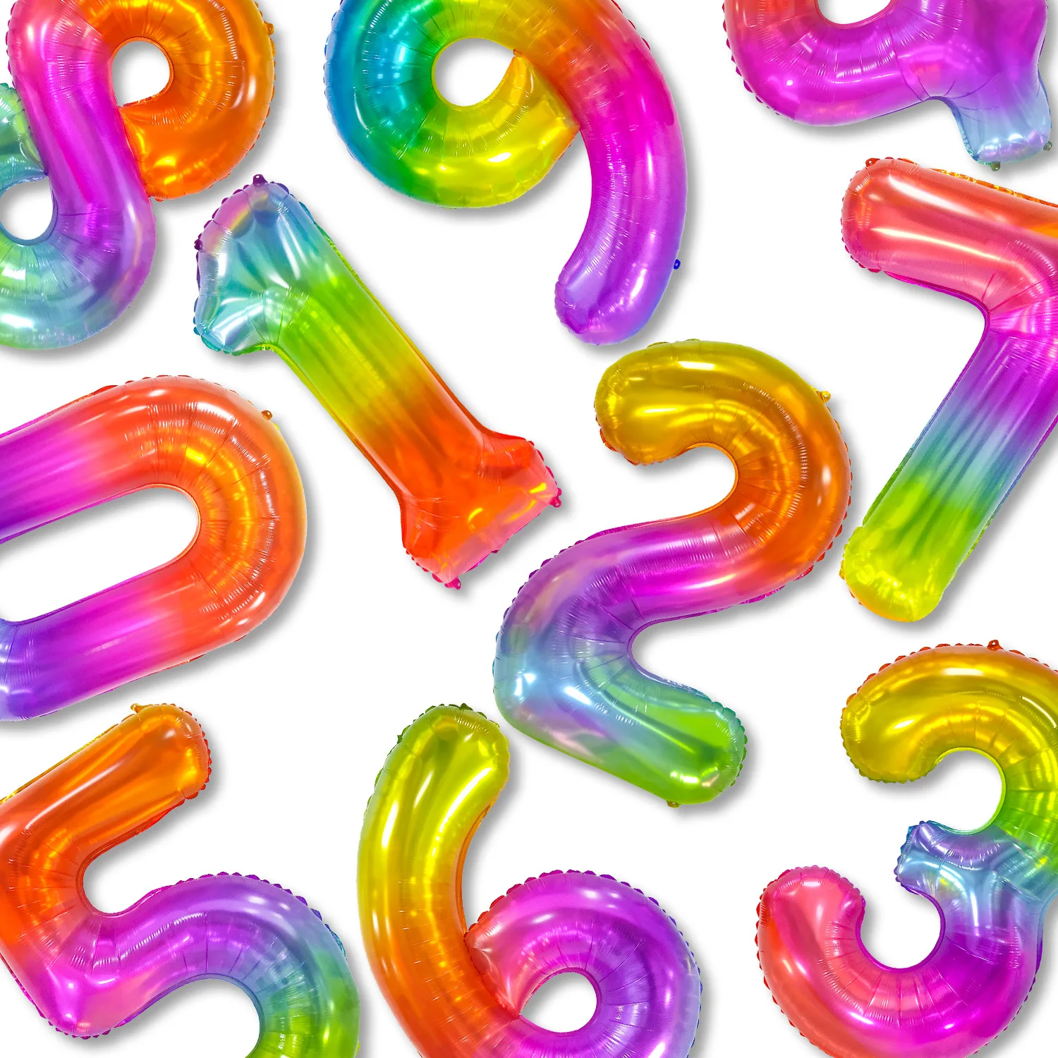Шары воздушные из фольги с цифрами радужные желеобразные градиентные цветные