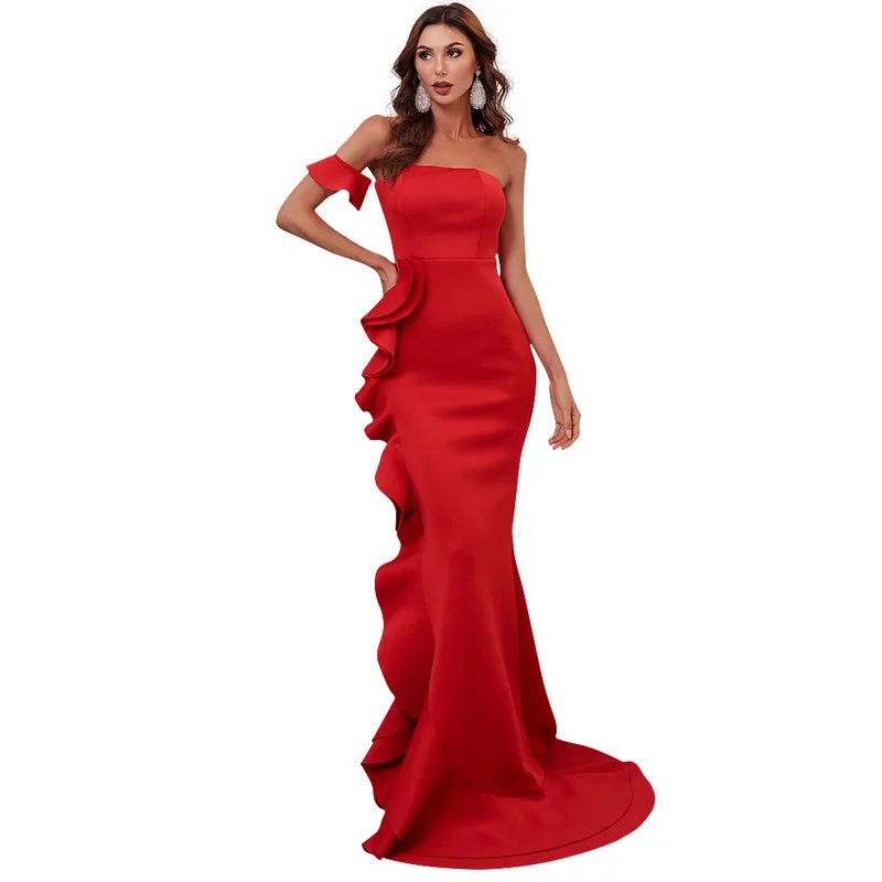 

Donsignet Fashion Sexy Evening Dresses Women Ruffle Slim Ruffles Trumpet / Mermaid Party Dress Women Birthday Dress for Women