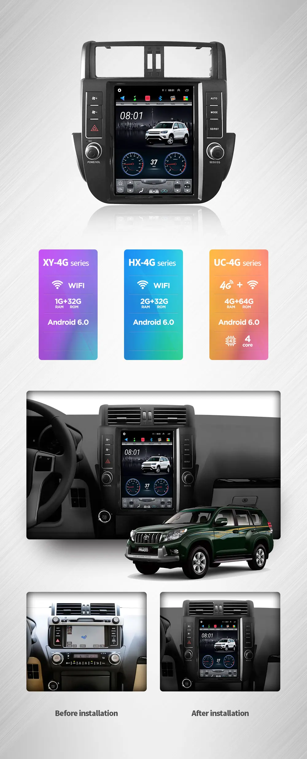64G rom вертикальный экран android автомобильный gps мультимедийный видео радио плеер в тире для Toyota new Land cruiser prado автомобильный навигатор