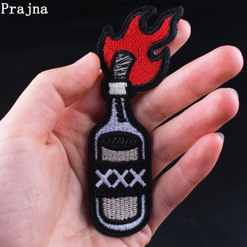 Prajna Punk Patches Embroidery For Clothing Fuel Oil Bottle Iron On Clothes Stripe Badges Apparel Accessories | Дом и сад
