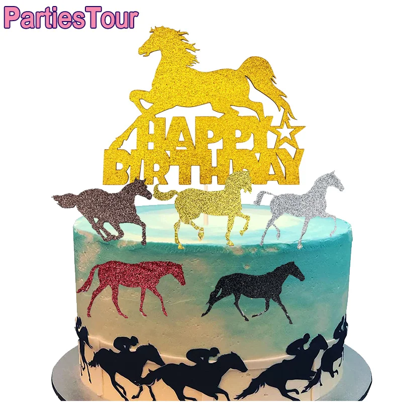 

Gold Horse Cake Topper Gold Glitter Horse Happy Birthday Party Cupcake Decoration