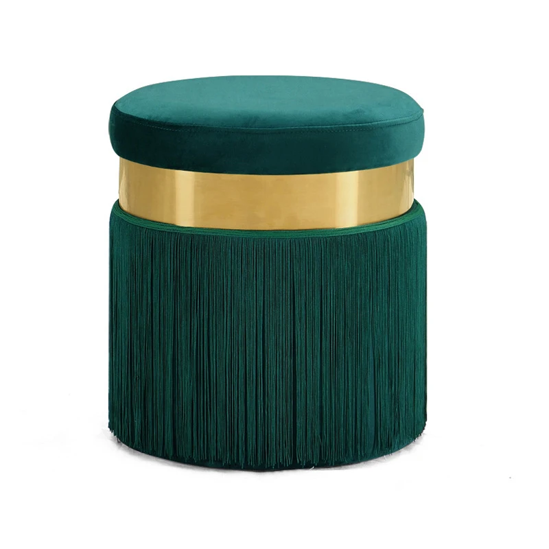 Nordic Vintage Luxury Golden Iron Metal Home Stool Ottoman Dressing Chair Footstool Soft Velvet Fabric Kid Bed Living Room Sofa - Цвет: Зеленый
