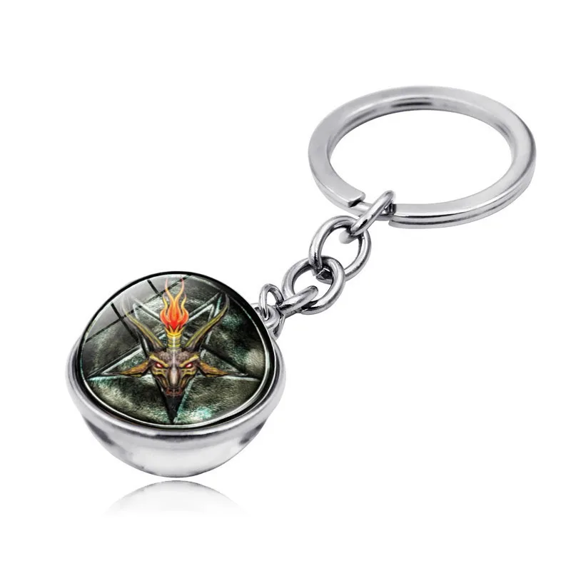 Пентаграмма Стекло брелок красный рогатый купол кулон Бафомет для мужские