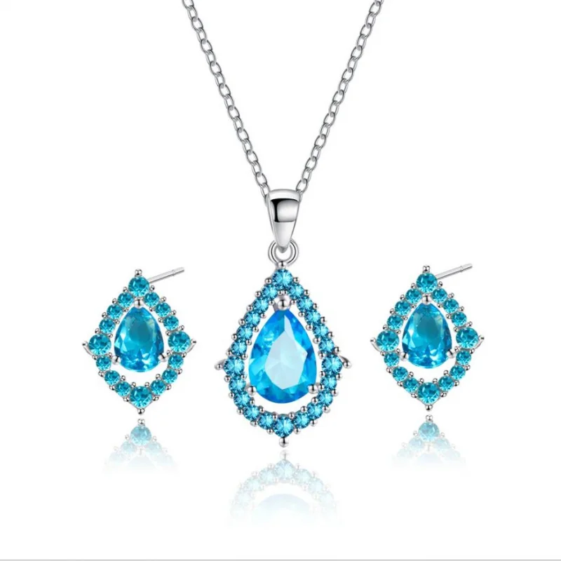 

【Pusat Belanja Youlai】Amazon's new water drop set creative shiny zircon wedding necklace earrings set for women