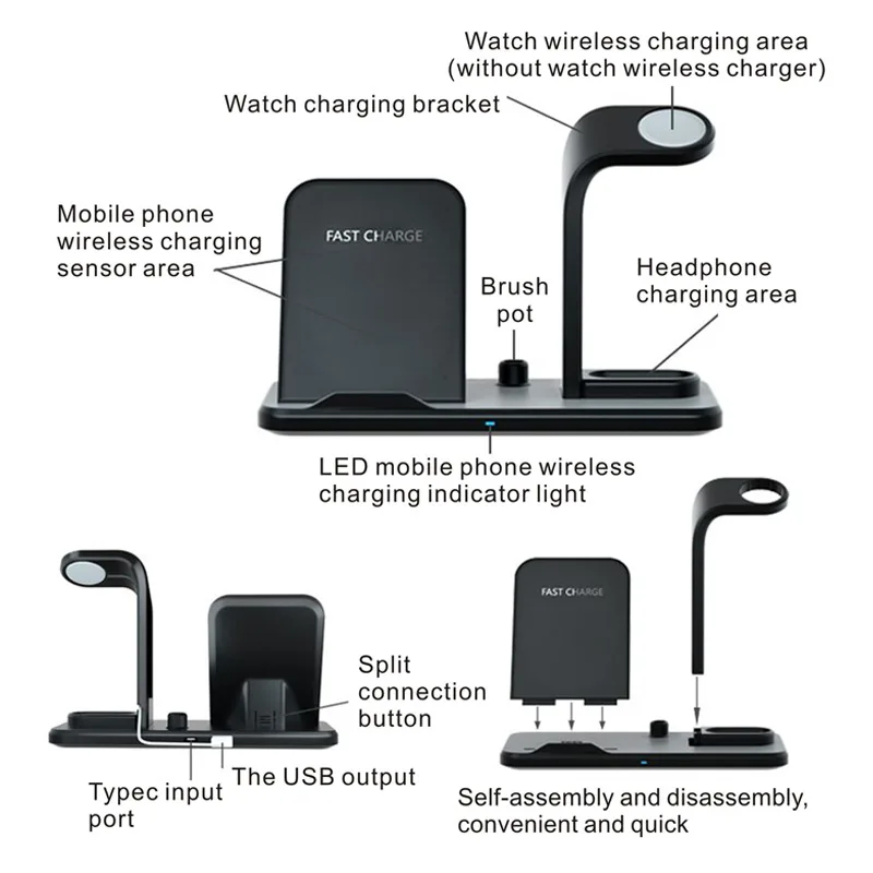 Беспроводное зарядное устройство Qi 10 Вт для Apple Watch 4 3 Airpods подставка быстрой