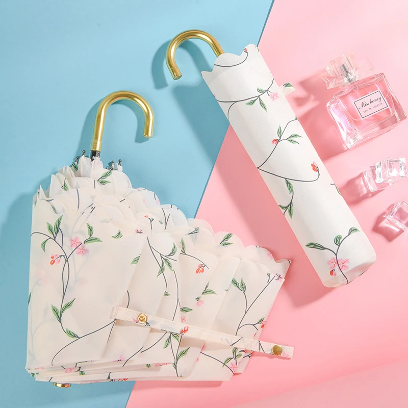 Зонтик Вишневый женский складной стильный Карманный ветрозащитный креативный