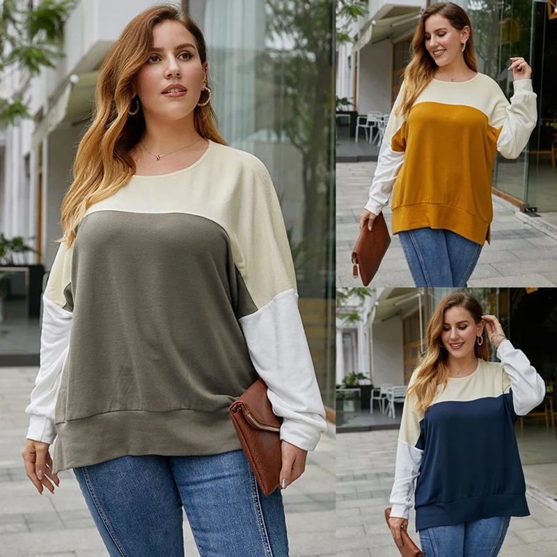 

Plus Size T Shirt Women Autumn Long Sleeve Patchwork Loose Casual Oversized T Shirt Ladies Harajuku Shirt