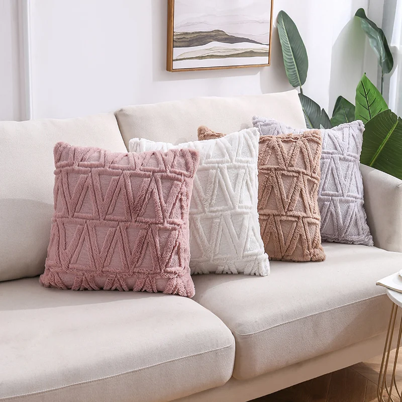 

45*45 Geometric Triangle Flocked Pillow Home Decor Plush Throw Cushion Cover Outdoor Garden Sofa Bed Decorative Pillowcase 40001