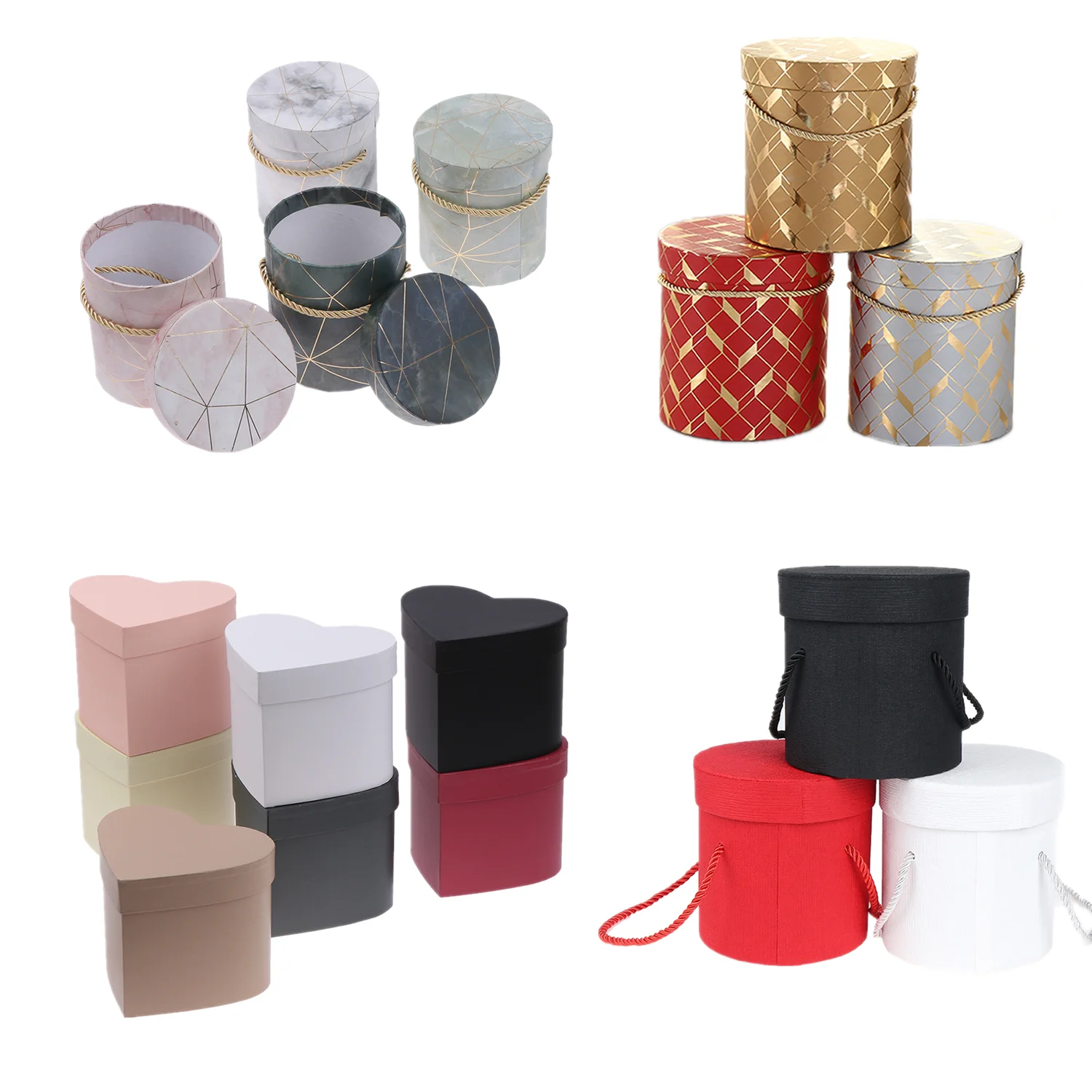 Бумажные коробки для цветов круглые с крышкой цветочным узором подарочная