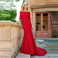half sleeves red lace mermaid wedding dress soft customized long women bridal gowns formal slim fitted for ladies
