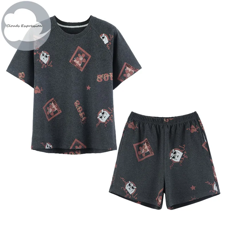 

Summer Cartoon Cotton Pajamas Set Women Pyjamas Sleepwear Nightwear Pijama Mujer Homewear Size M-3XL Couple Nightsuit Homewear