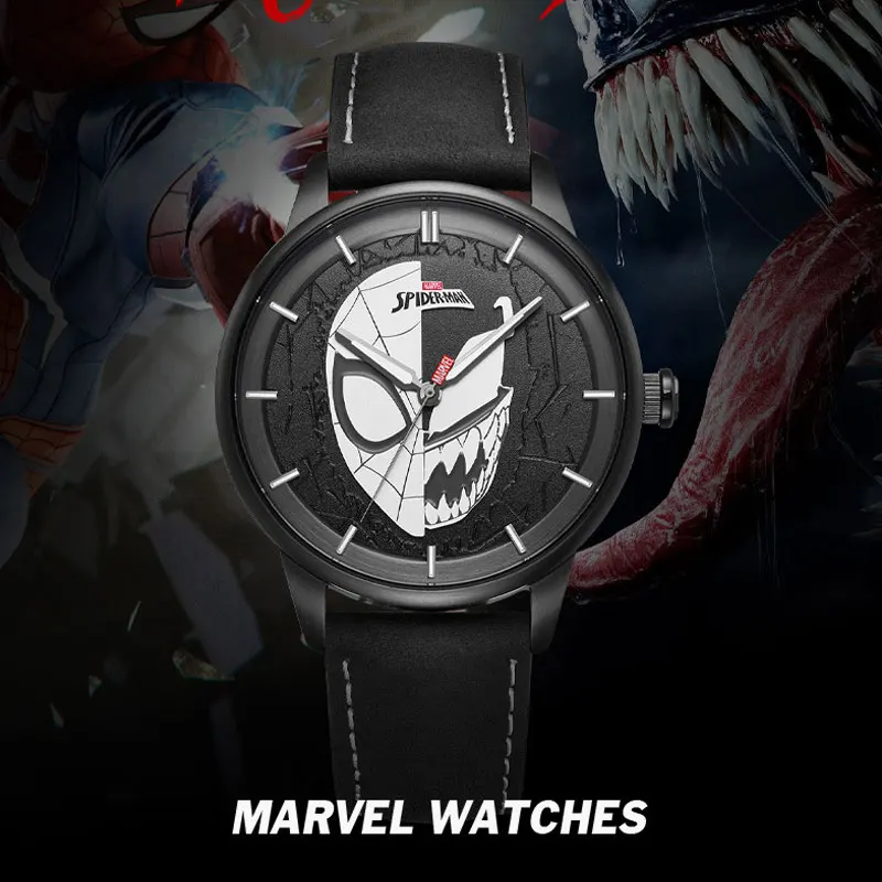 Оригинальные мужские часы Marvel люксовый бренд мужские спортивные часы Человек-паук Кварцевые наручные часы с кожаным ремешком часы 50 м водонепроницаемые