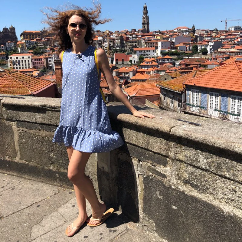 Vestidos, сексуальное ДРАПИРОВАННОЕ женское платье, новинка, летнее, без рукавов, повседневное, ТРАПЕЦИЕВИДНОЕ, свободное, в горошек, с принтом, Пляжное, короткое, мини, сарафан