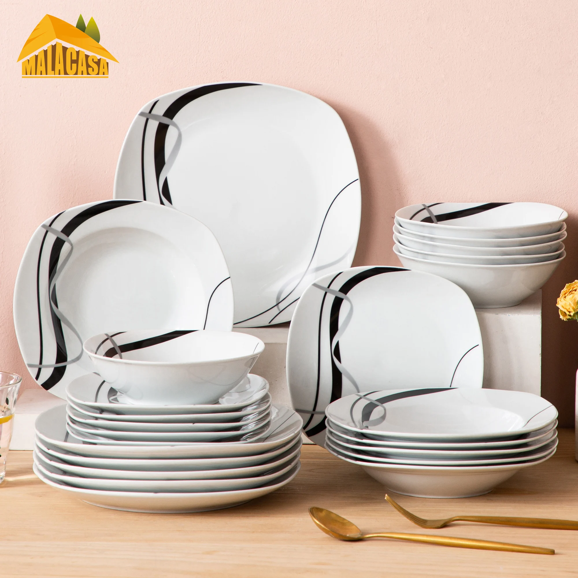 

Керамическая черная тарелка VEWEET FIONA из 24 частей, комбинированный набор фарфоровой посуды, набор мисок/десертных тарелок/тарелок для супа/об...