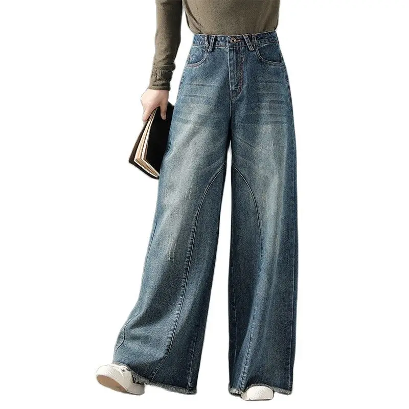 

Women Jeans 2021 New Streetwear High Waist Trousers Leisure Baggy Vintage Blue Femme Jeans High Quality Straight Denim Pants