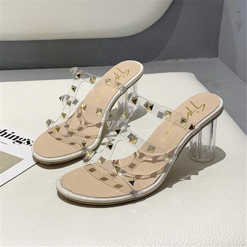 

Women's shoes slippers 2021 summer new style rivet pvc thick with a font breathable Korean sandals and slippers