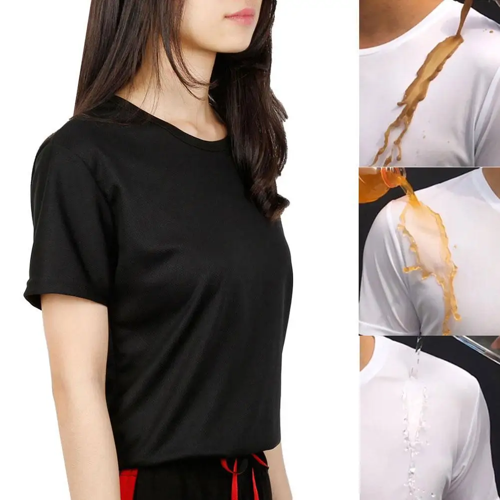 T-shirts-Camiseta de manga corta impermeable para hombre y mujer, camisa deportiva de Color sólido, antisuciedad, de secado rápido, de verano