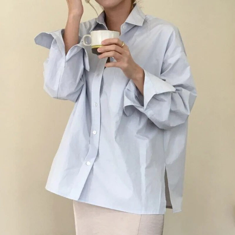 

Spring Summer Vintage Back Split Women Blouses Shirts DA Elegant Single-Breasted Female White Shirts Long Sleeve Tops Femme