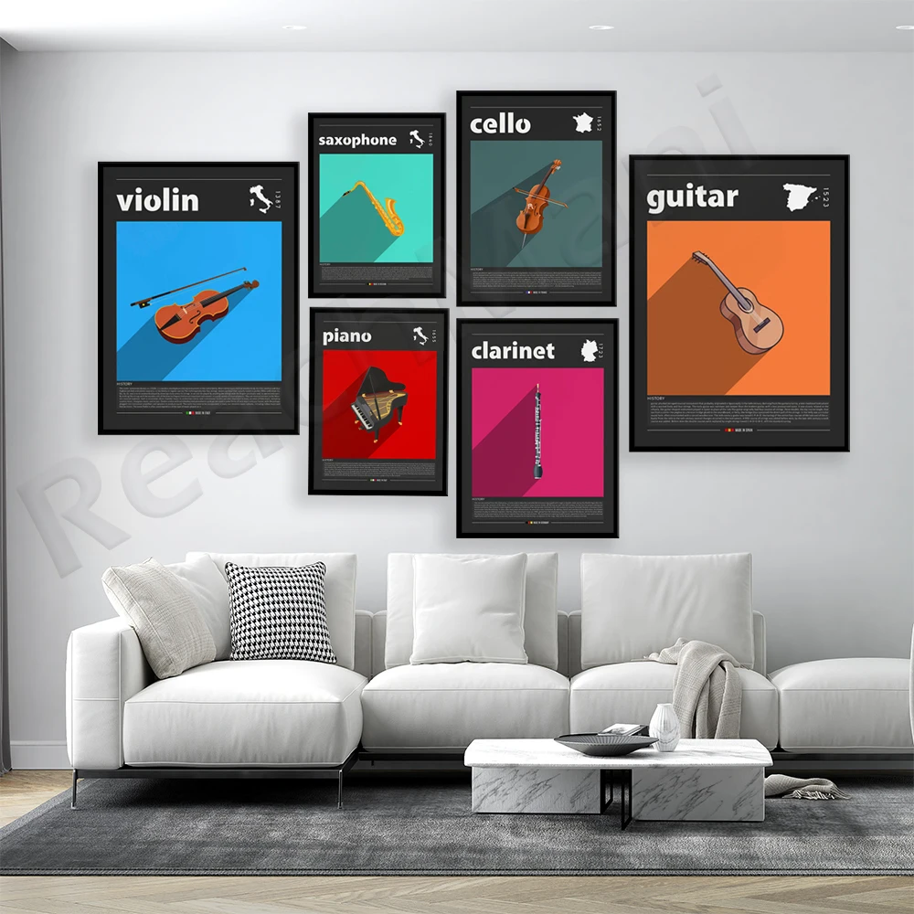 

Violin, cello, trumpet, clarinet, drum, piano, saxophone, guitar musical instrument music poster housewarming gift