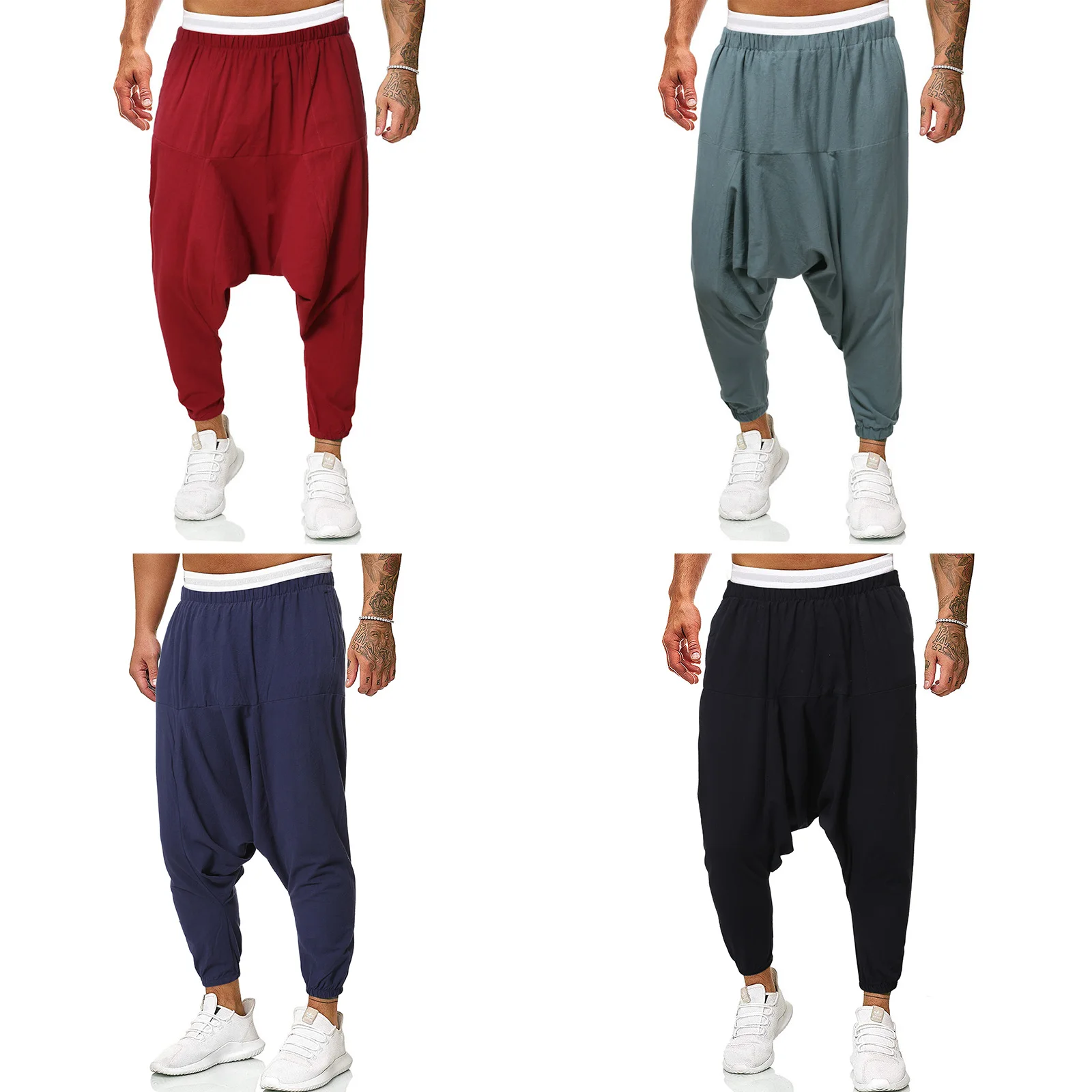 

Мужские повседневные штаны на весну, однотонные Цвет средней длины с эластичной резинкой на талии ботильоны с перекрестной шнуровкой свобо...