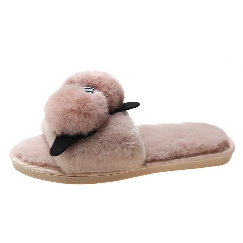 

2020 New Autumn and Winter Home Daily Flat-bottomed Female Solid-colored Parent-child Light-mouthed Cotton Slippers Plush