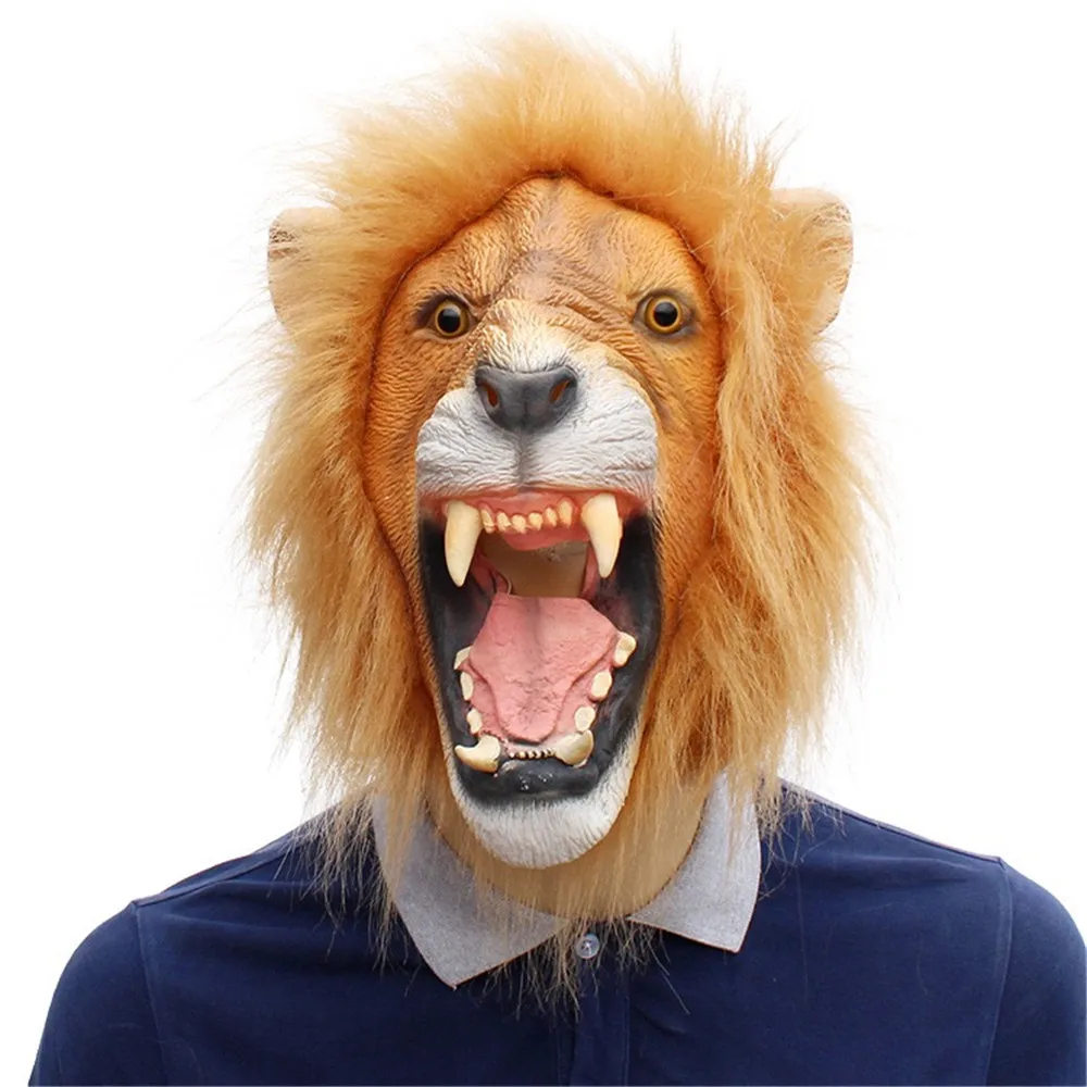 

Animal World Lion Latex Mask Masquerade Halloween Full Face Headband Mask Toy New Year Party Decoration Fun Headdress