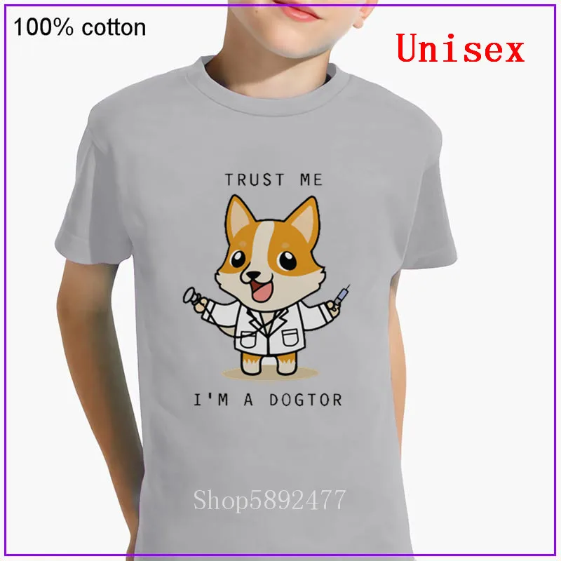 Детская футболка с надписью Trust me i am a dogtor I Love my Welsh Corgi doctor топы для мальчиков