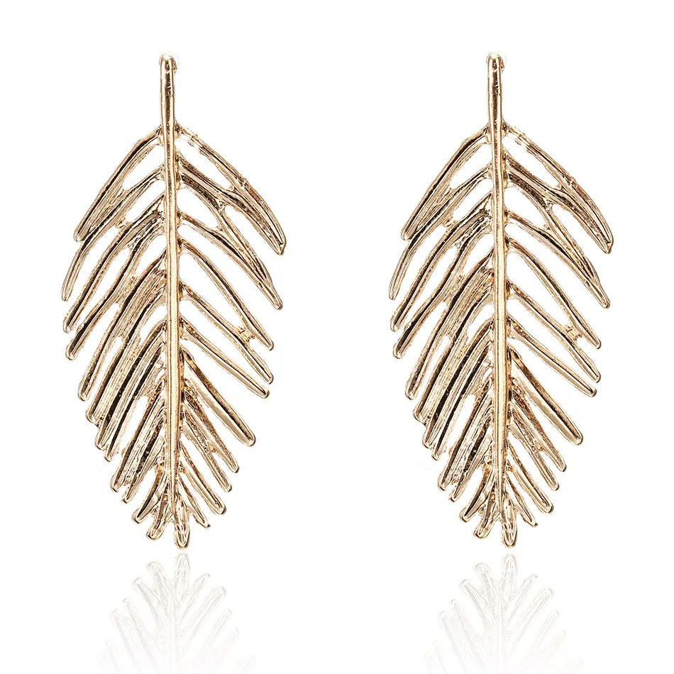 Женские модные серьги подвески в Корейском стиле золотистые длинные с листом