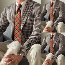 Costume pied de poule marron pour homme, Blazer simple boutonnage, veste d'affaires décontractée et intelligente, tenue sur mesure, 1 pièce  (3)