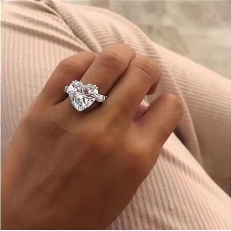 Женское Обручальное Кольцо Eternity Heart shape из стерлингового серебра 925 пробы 12 мм AAAAA