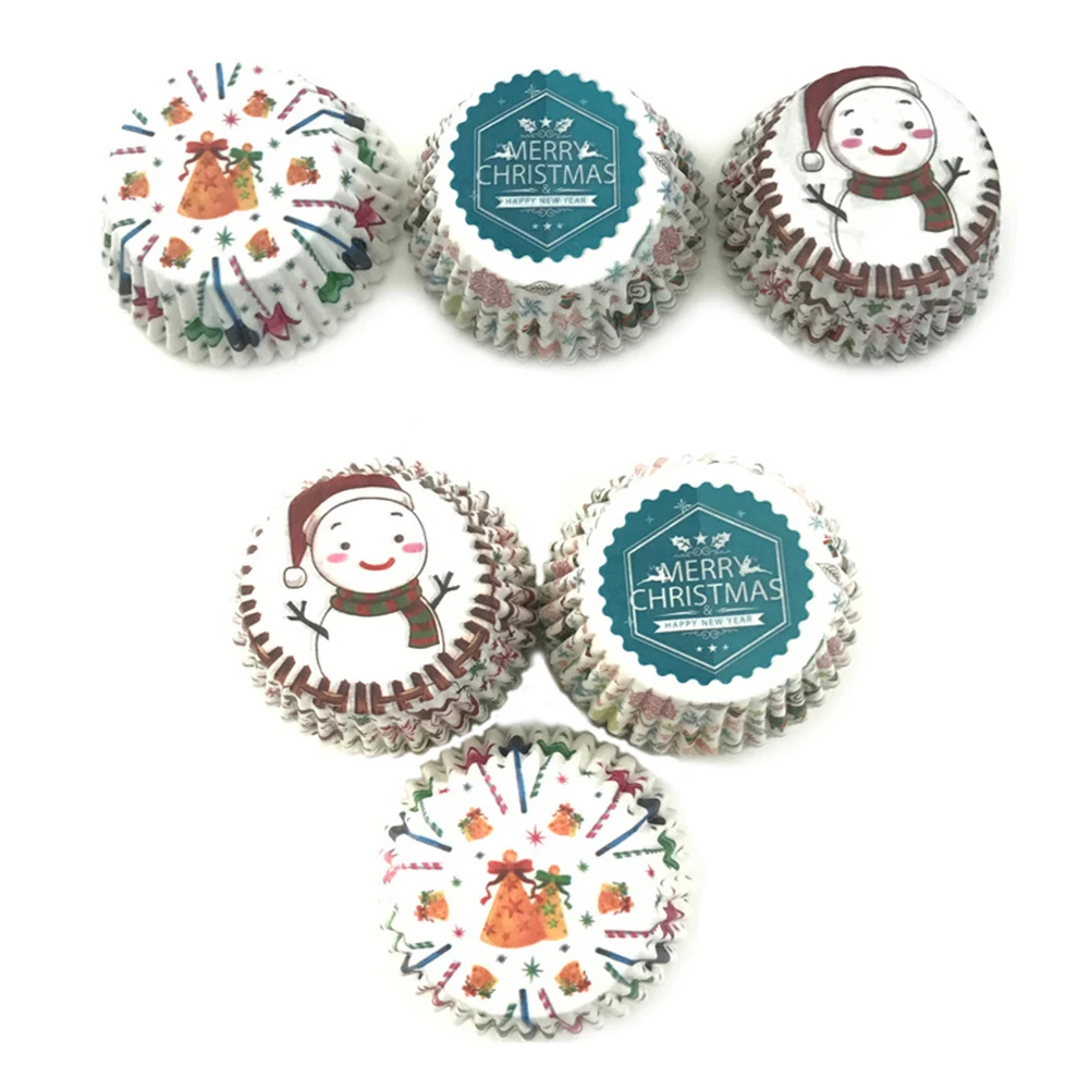 100 шт Рождественская шапка Снеговик принт полосатые обертки для кексов формочка