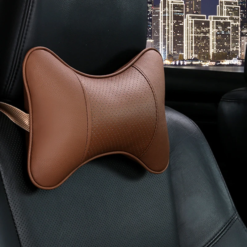 

Car Neck Pillows Pu Leather Head Support Protector Black/Red Universal Headrest Backrest Cushion Easy Install And Clean