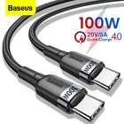 Baseus USB C к USB Type C кабель 5A 100 Вт PD Быстрая зарядка 4,0 Type-c кабель для Xiaomi mi 10 8 Pro Samsung S20 Plus Ultra Macbook