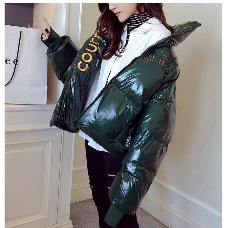 Зимняя модная женская Глянцевая Водонепроницаемая пуховая хлопковая куртка с