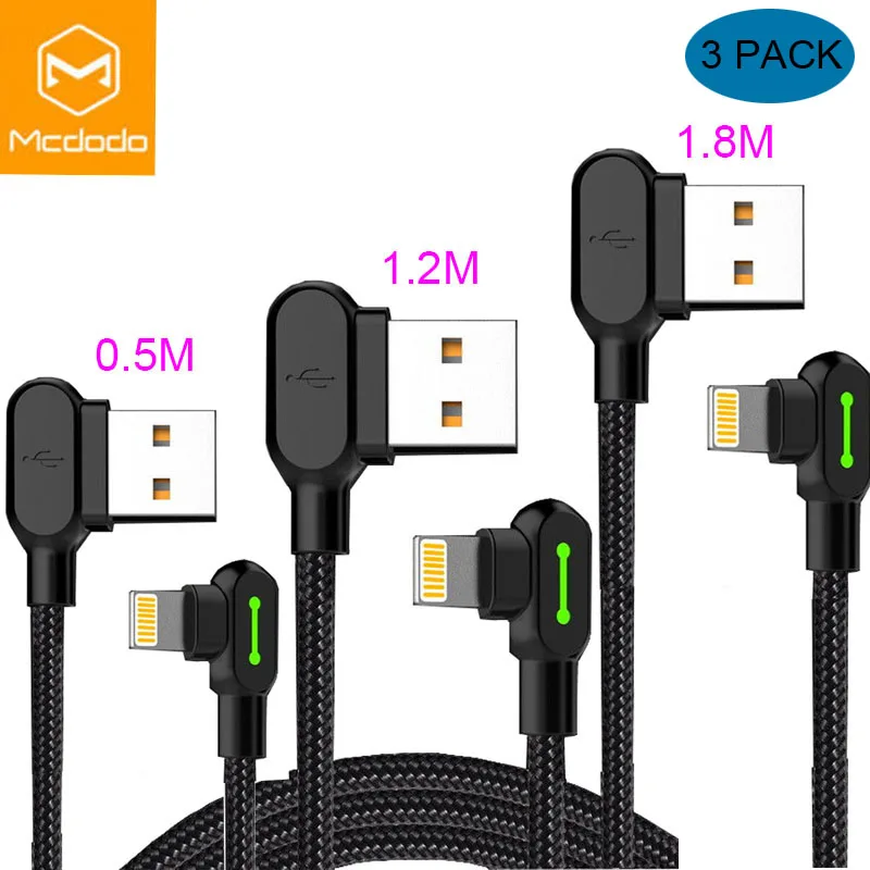 MCDODO 1 8 м светодиодный USB кабель для iPhone X 7 6 5 6s Быстрая зарядка передачи данных 11 Pro