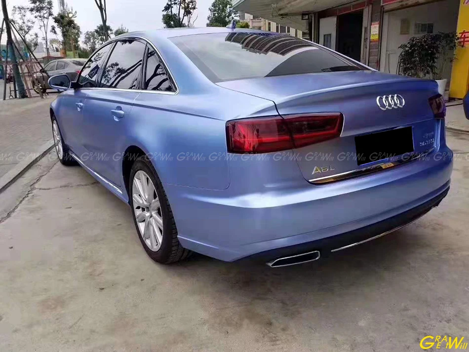 Высококачественная сатиновая металлическая туманная синяя виниловая пленка