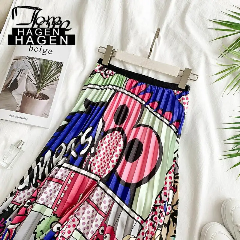 Женская плиссированная юбка с мультяшным принтом высокой талией|Женские юбки| |