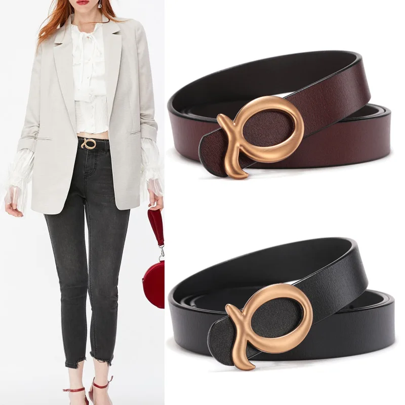 Женский ремень из натуральной кожи с пряжкой в виде буквы Q | Аксессуары для