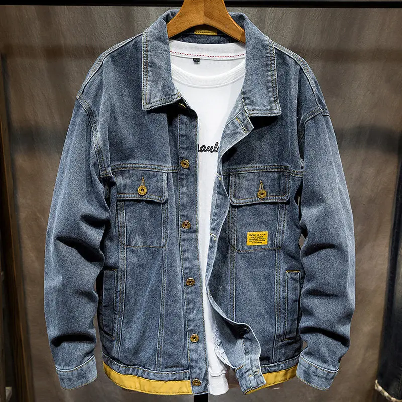 

Autumn winter 2021 new teenagers students denim jacket coat loose casual retro denim men's autumn Korean trendy buttoned clothes
