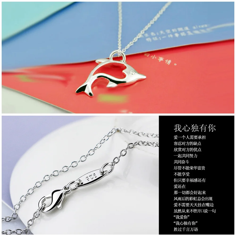 Dolphin pendant &amp necklace 925 sterling silver men women fashion jewelry new Cute animal accessories | Украшения и аксессуары