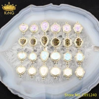 5pcs rainbow opal stone hexagonal teardrop heart round beads pendant necklacegold gemstones slab beads charms diy jewelry