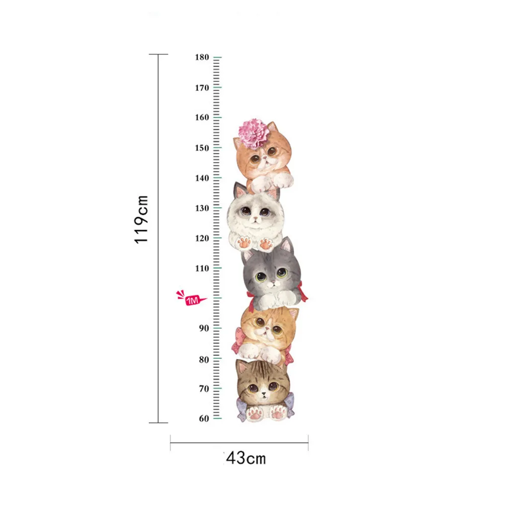 Мультяшные животные кошка котенок кактус высота мерная Настенная Наклейка для