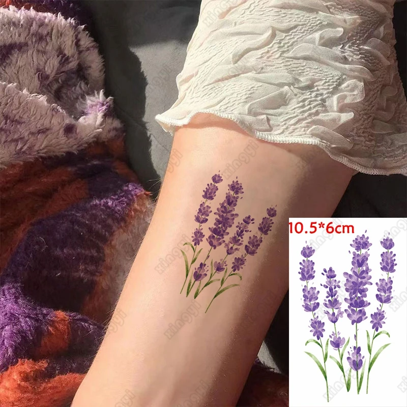 

Waterproof Temporary Tattoo Sticker Color Lavender Lovely Flowers Girls Arm Wrist Water Transfer Fake Tatto Body Art Women Men