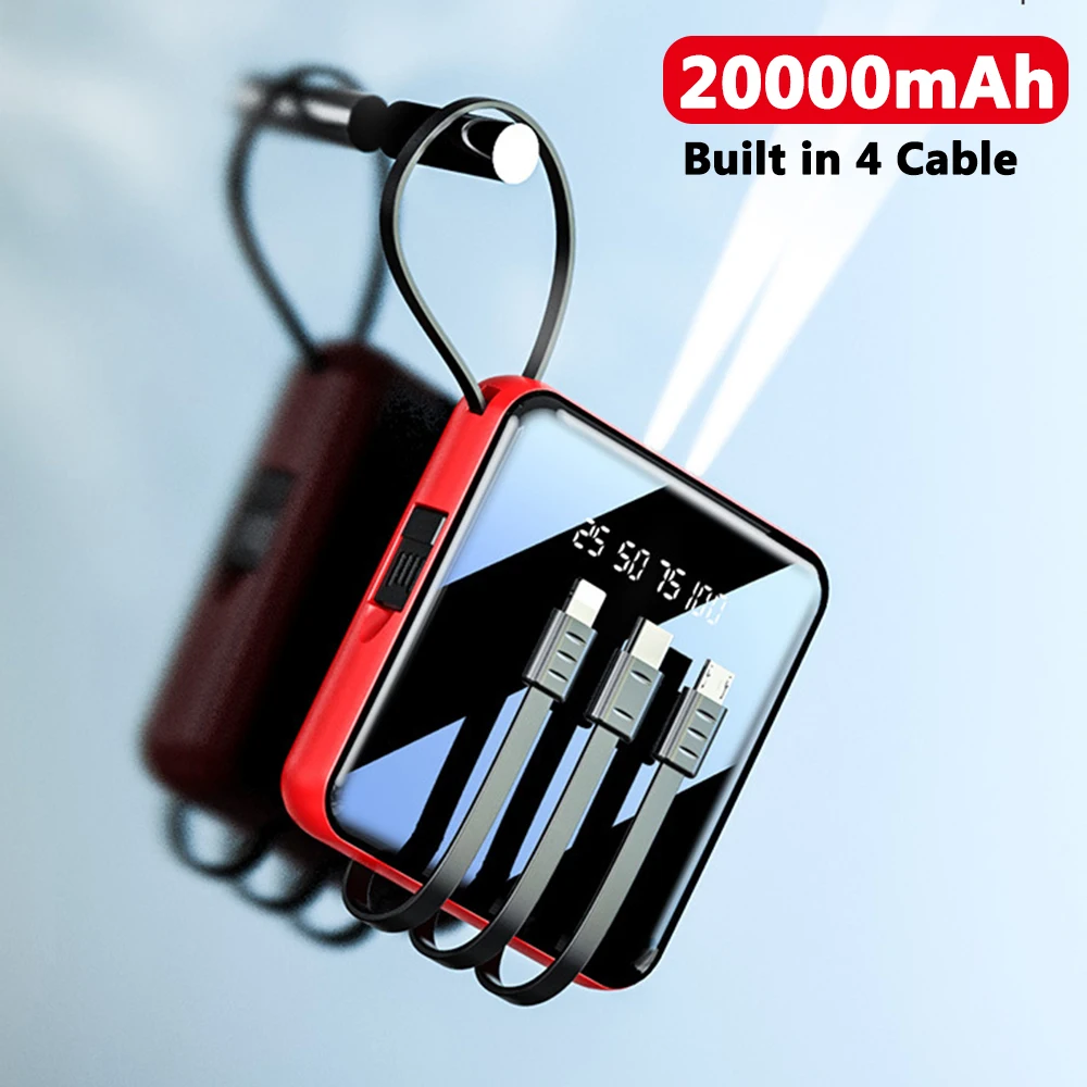 Внешний мини аккумулятор CASEIER на 20000 мА · ч с кабелем и светодиодным