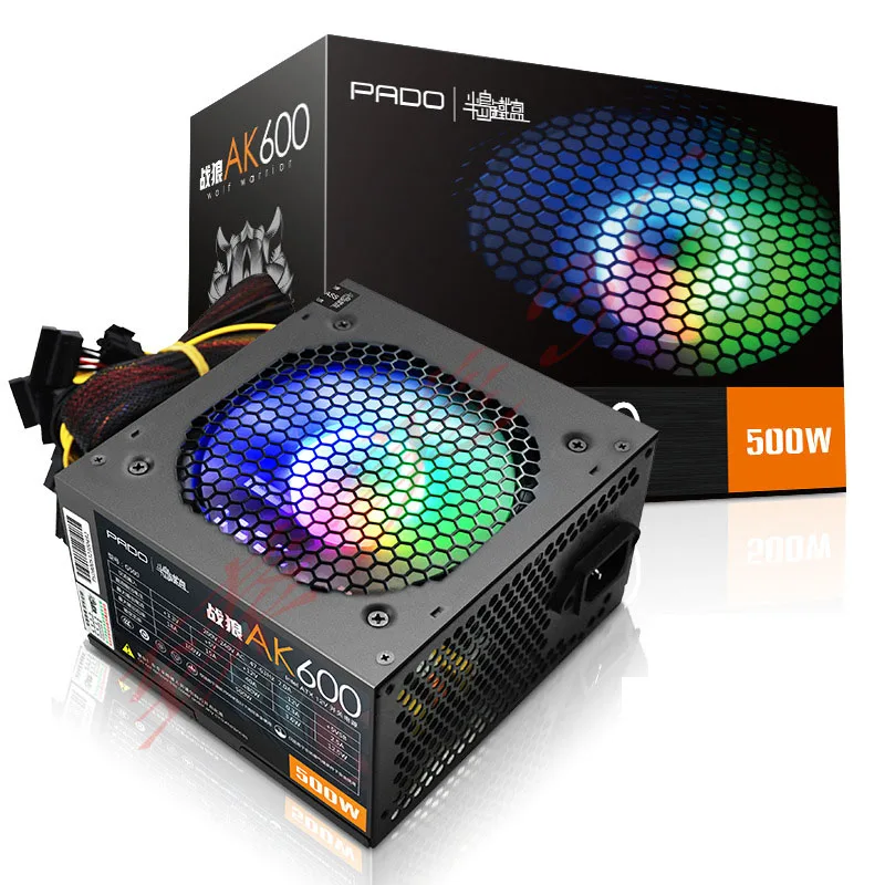 AK600 Номинальный 500 Вт настольный компьютер Основной блок питания RGB подсветка