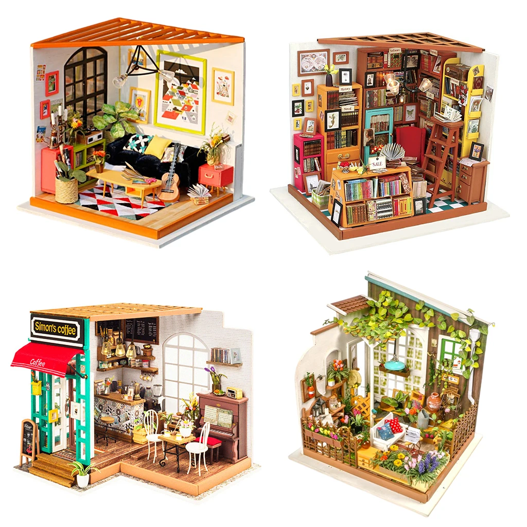 

DIY Miniature Wooden Dollhouse Kits for Girls Boys Adults Teens Women Friends, Handmade Woodcraft Building Sets