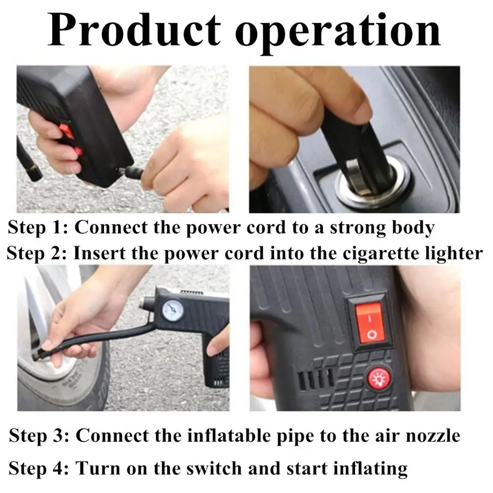 

Portable Air Inflator Compressor Pump Tire LED 12V Safety Tyre Hammer Compressor Cordless For Motorcycle Electric Auto Car Bike