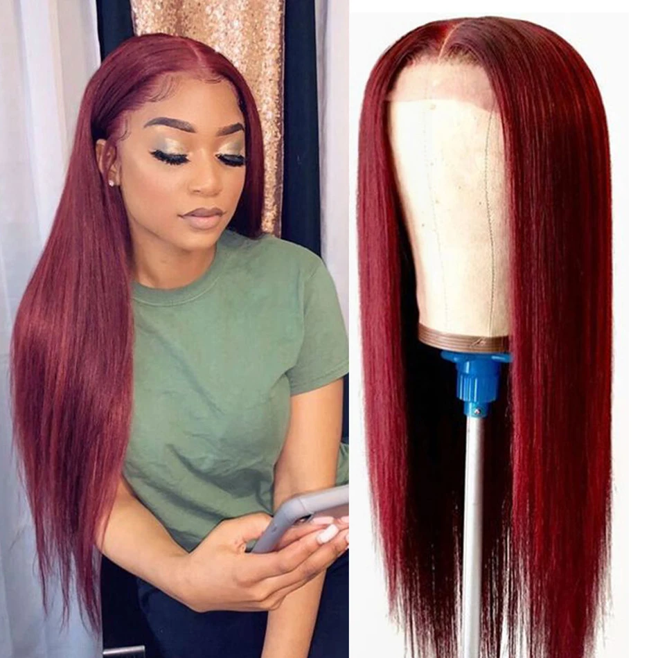 

Premium Colored Human Hair Wigs Burgundy Lace Front Human Hair Wigs Peruvian Straight Remy HD Lace Frontal Human Hair Wigs